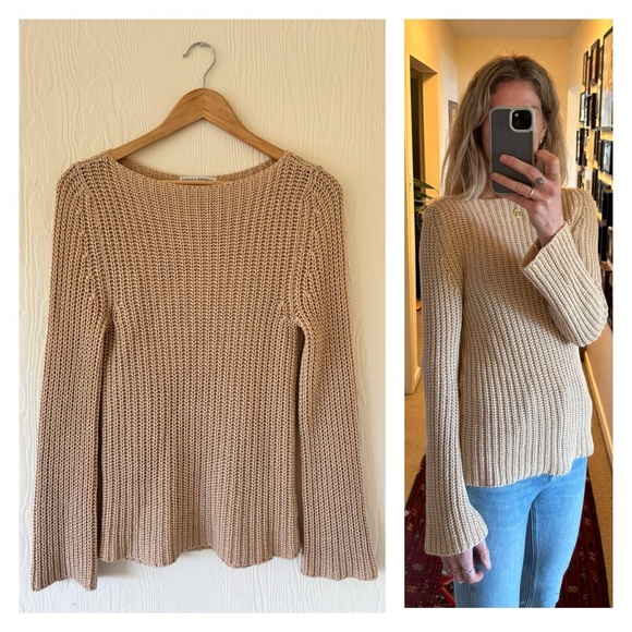 Banana Republic Cream Knit Crochet Woven Long Bell Sleeve Sweater Jumper Top - Picture 1 of 8